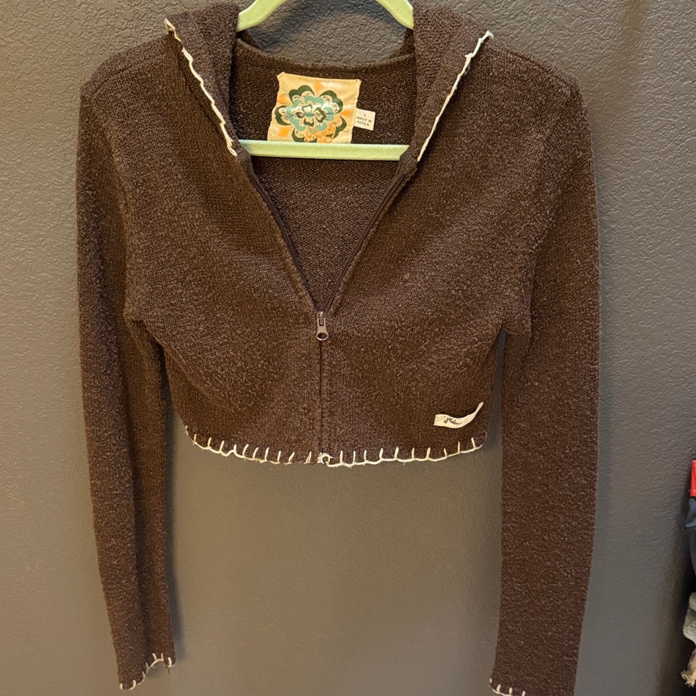 Rusty Brown Cropped Hoodie with Crème Trim